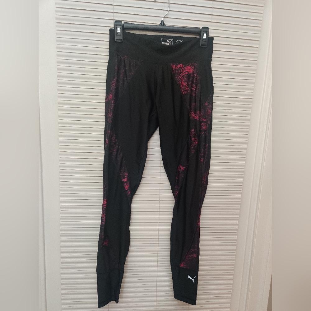 Puma Explosive Tights In Black & Dark Purple Nature Print